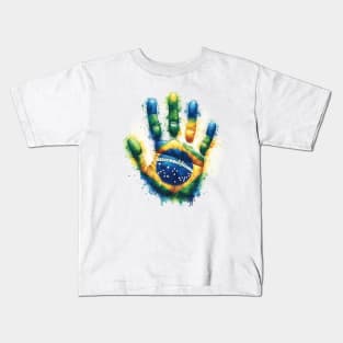 2024 Brazil Pride Hand Souvenir - Brazilian Water Color Art Kids T-Shirt